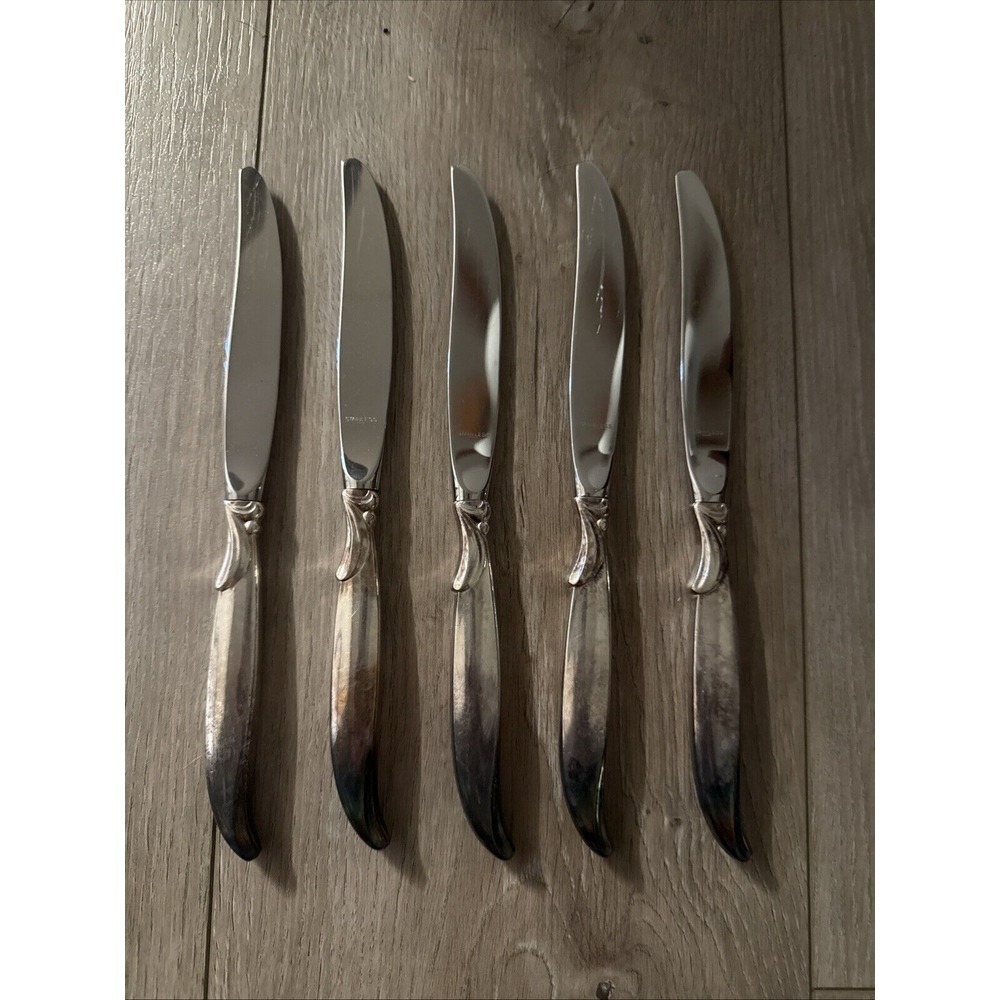 5 PCs VTG MCM 1847 Rogers Bros FLAIR International Silver Dinner Knives 9 1/8"‎